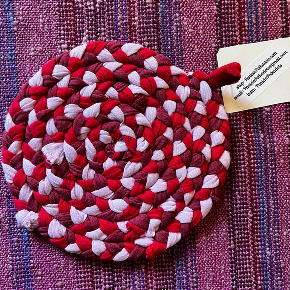 Braided Trivet Potholder- Maroon Red Pink - Picture 1 of 10